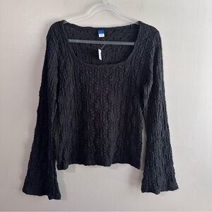 Old Navy Black Textured Lace Scoop Neck Top Womens Large NWT Floral Bell Sleeve